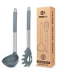 Silicone Pasta Fork and Ladle Spoon Set, Large Non Stick Kitchen Utensils for Cooking,Stirring,Serving Spaghetti, Soup, Sauce