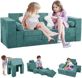 GGIB Modular Kids Play Couch 28 Pcs Foam Toddler Couch Building Fort for Playroom DIY Creativing Toddler Play Set Kids Convertible Fort Floor Sofa for Children Blue