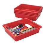 Storex Letter Size Flat Storage Tray – Organizer Bin for Classroom, Office and Home, Red, 5-Pack (62518A05C)