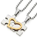 COOLSTEELANDBEYOND A Pair Steel Heart Puzzle Pendant Necklace for Lovers Couples Mens Womens Friends Silver Gold