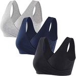 ZUMIY Maternity Nursing Bras, Seamless Maternity Bra for Pregnancy & Breastfeeding, Comfortable Wireless Bra Night Sleep Top (M, Black+Grey+Navy blue/3pack)