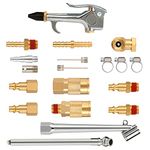 Hromee 20 Pieces 1/4 inch NPT Air Blow Gun and Brass Fittings Kit with Tire Inflation Needles Chuck Air Compressor Connector Couplers and Plugs Hose Splicer Repair Kit with Barb Splicer and Clamps