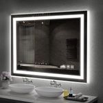 SHUAFA LED Mirror for Bathroom, 48x36 Inch Backlit + Front Lighted Bathroom Mirror with Lights, High-Density Double Light Strips, 3 Colors, Shatter-Proof, Anti-Fog and Brightness Memory