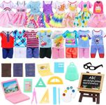 22 PCS 6 inch Dolls School Set - Doll Clothes and Accessories Including 2 Clothes Sets 3 Fashion Dresses 1 Computer 1 Glasses and 15 pcs Study Accessories