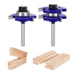 BITCUT Tongue and Groove Router Bit Set of 2 Pieces 1/4 Inch Shank Router Bit 3 Teeth Adjustable T Shape Wood Milling Cutter Router Bits Sets for Woodworking, Idea Gift for Dad, Gift for Father‘s Day