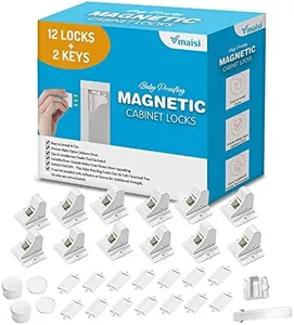 Vmaisi Adhesive Magnetic Cabinet Locks (12 Locks and 2 Keys)