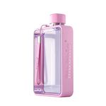 MoChic Flat Water Bottle Travel Flask Portable Travel Mug BPA Free A5 Water Bottle for Sports Camping Gym Fitness Outdoor 13oz Fit in Any Bag (Pink)…