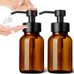 GMISUN Foaming Soap Dispenser, 2 Pack 8.5 Oz Amber Glass Foam Soap Dispenser, Farmhouse Hand Soap Dispenser for Bathroom & Kitchen, Refillable Foaming Hand Soap Dispenser with Waterproof Labels