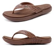 KuaiLu Womens Flip Flops Ladies Yoga Mat Comfortable Walking Thong Sandals with Plantar Fasciitis Arch Support Slip On Indoor Outdoor for Summer, Brown Size 6