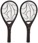 Amazon Brand - Solimo Anti-Mosquito Racquet, Insect Killer Bat with Rechargeable 500 mAh Battery and LED Light, Black (Pack of 2)