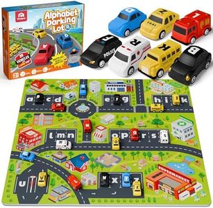 Coogam Alphabet Maze, 26pcs Pull Back Car with Play Mat Preschool Letter Matching Game for 3 4 5 Years Old, Montessori Educational Fine Motor Gift Toy for Toddler Kids