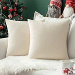 MIULEE Pack of 2 Velvet Pillow Covers Decorative Square Pillowcase Soft Solid Cushion Case for Sofa Bedroom Car 26 x 26 Inch Cream White