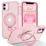 DUEDUE Magnetic Case Compatible with iPhone 11 Phone Case,iPhone 11 Case MagSafe with Ring Holder Stand Drop Shockproof Translucent Matte Bumper Cover Cases for iPhone 11 6.1 inch,Tender Pink