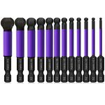 Allen Key Bit Set Hakkin 12Pcs Ball End Allen Hex Key Set S2 Steel 1/4” Hex Shank Magnetic Allen Wrench Screwdriver Bits 65mm Phosphating Treatment Purple H2-H12 for Assembling Furniture