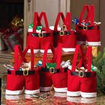 Dobmit 4Pcs Large Size Christmas Candy Bags Wine Holders Santa Pants Gift and Treat Bags with Handle Portable Candy Gift Baskets Wrap(10" L x 15" H)