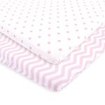 Luvable Friends Fitted Playard Sheet, 2 Pack, Pink Chevron and Dots, One Size