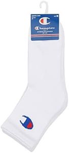 Champion Mens Logo Quarter Crew 3pk Socks, White (3 Pack), Medium US