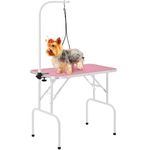 Yaheetech 32'' Foldable Dog Grooming Table Pet Dog Cat Drying Beauty Table with Adjustable Folding Fixed Arm Folding Legs Maximum Capacity 100KG Pink