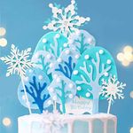 Winter Snowflake Woodland Snow Trees Cake Toppers, Handmade Frozen Theme Cake Decorations for Christmas, Birthday, Baby Shower Party, Kids Birthday Party Supplies