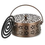 Whthteey Retro Portable Iron Mosquito Coil Holder with Handle Round Fireproof Incense Holder (Bronze)