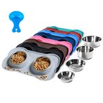 Hubulk 2 Stainless Steel Pet Dog Bowls with No Spill Non-Skid Silicone Mat + Pet Food Scoop Water and Food Feeder Bowls for Feeding Small Medium Large Dogs Cats (Small, Gray)