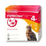 Beaphar - FIPROtec Spot-On Flea & Tick Treatment for Cats - 4 Pipettes - Kills Fleas & Ticks - Veterinary Medicine - Easy to Apply Monthly - For Cats & Kittens from 8 Weeks Old, Weighing Over 1kg
