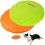 PrimePets Dog Frisbees, 2 Pack, 7 Inch Dog Flying Disc, Durable Dog Toys, Nature Rubber Floating Flying Saucer for Water Pool Beach, Orange and Green