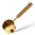 60ml Measuring Scoop Coffee Scoop Measuring Cup 1/4 Cup Scoop Measuring Scoop Gold Scoop Measuring Cups with Wooden Handle, Stainless Steel Titanium-Plating Baking Tea Coffee Measuring Tool