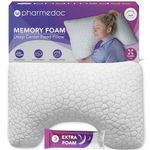 Pharmedoc Adjustable Shredded Memory Foam Curved Pillow - Side Sleeper Pillow - Deep Center - Neck Pillow for Pain Relief - Queen Bed Pillow 1 Pack