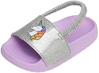 DREAM PAIRS Toddler Boys Girls Slip on Slide Sandals Kids Outdoor Summer Beach Water Shoes Slippers KAS211,Unicorn/Powder,Size 5-6 Toddler