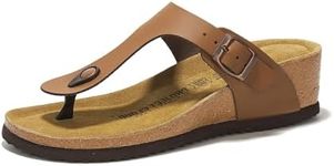 Project Cloud 100% Genuine Leather Womens Sandals Wedge Arizona Sandals Women - Wedge Sandals & Slippers - Memory Foam - Women footwear Beach Essentials, T-Strap Wedges (Belize, Tan, 10)