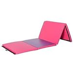 Soozier 4'x10'x2'' Folding Gymnastics Tumbling Mat, Exercise Mat with Carrying Handles for Yoga, MMA, Martial Arts, Stretching, Core Workouts, Pink and Purple