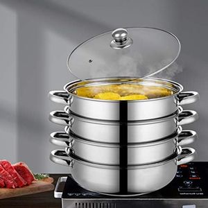 TOQUE Stainless Steel Steamer 4 Tier Meat Vegetable Cookware Hot Pot Kitchen