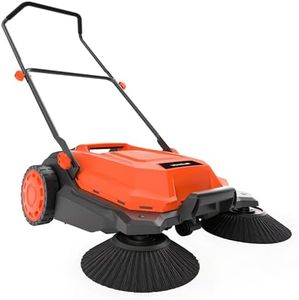 MAXLANDER Manual Walk-Behind Yard Sweeper, 26-Inch Wide Path for Quick Leaf Cleanup, Multi-Surface Height Adjustable, Large 6.3GAL Easy-Empty Hopper, Space-Saving Foldable Design for Garden & Lawn