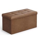 SONGMICS Storage Ottoman, Foldable Ottoman Foot Rest, 38 x 76 x 38 cm Foot Stool, Cube Ottoman with Storage, Load up to 300 kg, for Living Room, Bedroom, Entryway, Coffee Brown LSF040K51