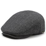 Men's Newsboy Cap with Earflaps Flat Ivy Caps Gatsby Golf Cabbie Hats, Grey Herringbone, One Size