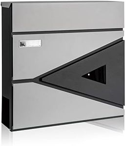 YOOBOX Wall-Mount Mailbox for House Outside, Security Drop Box with Lock and Keys, Steel Metal Mail Box with Newspaper Compartment, 14.57 x 14.57 x 4.33 Inch, Grey & Black, MD039 X-Large