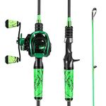 One Bass Fishing Rod and Reel Combo, Baitcasting Combo with SuperPolymer Handle- Green- 1.8M -Left Handed