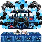 34 Pieces Video Game Party Supplies Happy Birthday Gaming Backdrop and Balloons Kit Including Video Game Backdrop, Game Table Covers, Controller Balloons for Game Themed Birthday Party Decoration