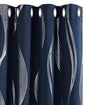 Deconovo Navy Curtains 46 x 54 Inch Bedroom Curtains Wave Line Foil Printed Blackout Curtains Thermal Insulated Energy Saving Eyelet Curtains for Living Room 46 x 54 Inch Navy Blue 1 Pair