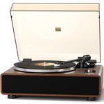 FEKTIK Bluetooth Vinyl Record Player with AT-3600L Magnetic Cartridge, High Fidelity Belt Drive Turntable with Built-in Speakers, Wireless Playback and RCA Auxiliary Input, Auto Off