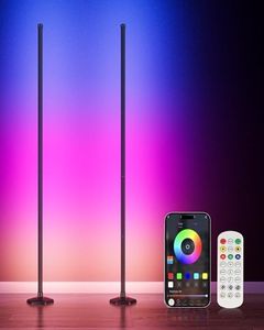 YIKBIK 2PCS RGB+W Corner Floor Lamp, 65" Color Changing 24V LED Floor Lamp with Cool White Bluetooth APP Remote Control Music Sync Modern Stand Lamp 16 Million DIY Colors for Living Room Bedroom