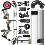 surwolf Archery Hunting Compound Bow Kit RTH 30-70 LBS Draw Length 23.5"-31", IBO 325FPS, Target Shooting Bow with Accessories for Bowfishing Archery Hunting (Camo Kit)