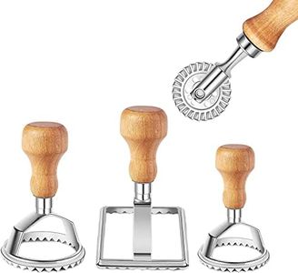 Ravioli Stamp Maker Cutter with Roller Wheel Set, Mold with Wooden Handle and Fluted Edge, Pasta Press Kitchen Attachment (3 Set) (3 Set with Cutter)