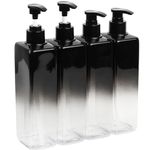 4 Pcs Hand Soap Dispenser Kitchen, 500ML/16.9 OZ Square Dish Soap Dispenser,Hand Wash Dispenser, Bathroom Liquid Soap Lotion Shampoo Dispenser Bottle, with Sticker (Gradient Black)