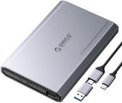 ORICO Aluminum USB C Hard Drive Enclosure for 2.5 Inch SATA SSD/HDD, USB 3.2 GEN 2 USB C to USB A/C 2 in 1 Cable, Support macOS Windows Linux OS, Compatible with Samsung Crucial WD Drives(DD25-C3)