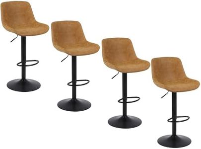 Ermnois Bar Stools, Swivel Counter Height Barstools with Back, Adjustable Modern Bar Chairs, Tall Armless PU Leather Kitchen Island Stool (Yellow, Set of 4)