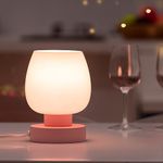 ONEWISH Touch Bedside Table Lamp - Modern Small for Bedroom Living Room Nightstand,Desk lamp with White Opal Glass Shade,Warm LED Bulb Included,3 Way Dimmable, Simple Design, Pink