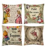 Cushion Covers Set of 4 for Alice in Wonderland Decorative throw Pillow covers Throw Pillowcases,Cotton Linen Retro Home Decor,Throw Pillows for Sofa Bed Decoration Teen Girl gift (50X50cm)