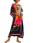 Bsubseach Women Kaftan Dresses Swimsuit Cover Up Plus Size Caftan Loungewear Beach Maxi Dress Leaves